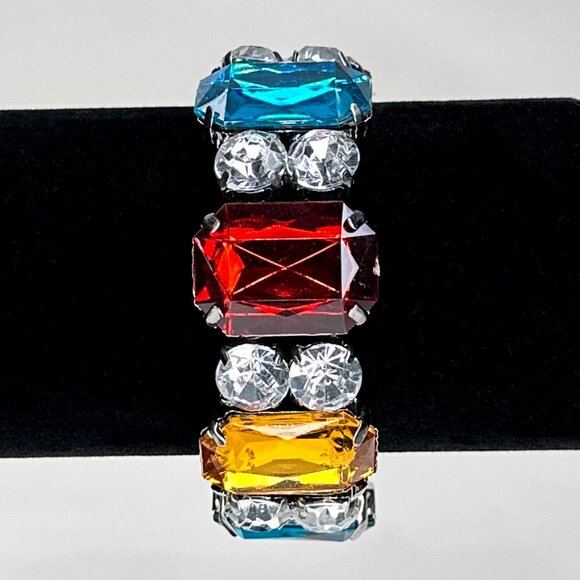 Multi‎ Color Stretch Bracelet Faux Diamonds Faux Gems - Picture 5 of 7
